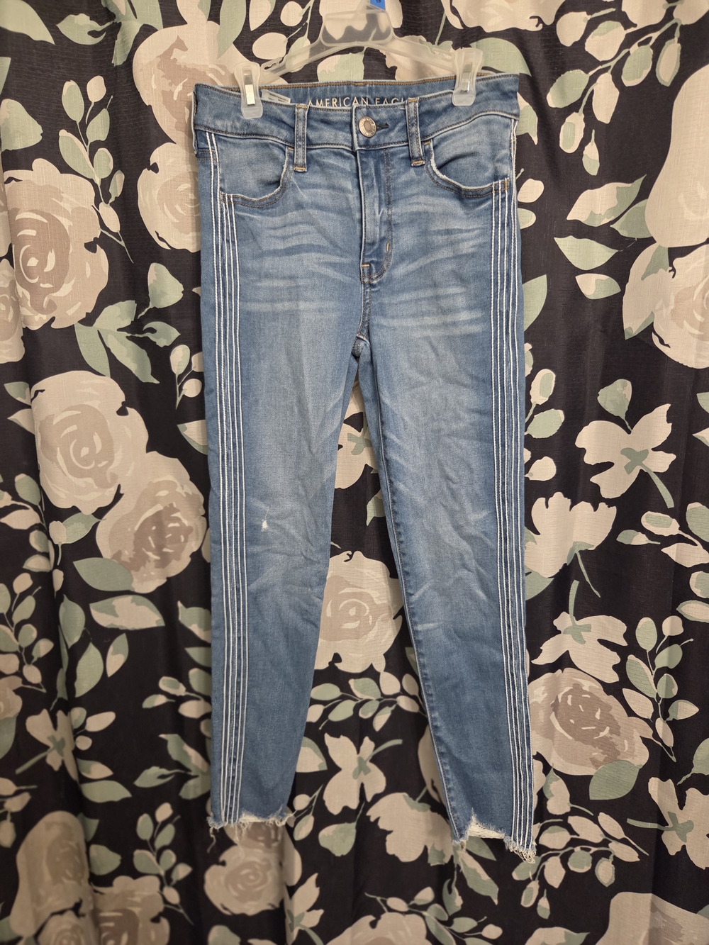 American Eagle Outfitters Next Level Stretch Light Blue Side-Stripe Skinny Jeans